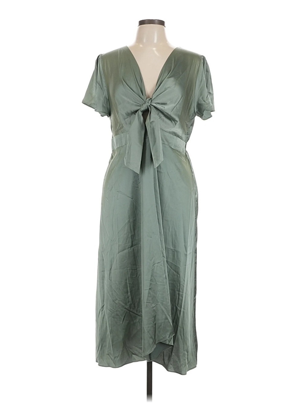 NWT Baltic Born XL Poppy Satin Sage Green Front-Tie Midi Dress